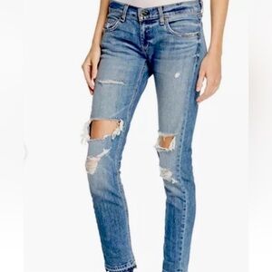 Rag Bone Blue Cotton Stretch The Slim Boyfriend Crop Jeans Sz 25